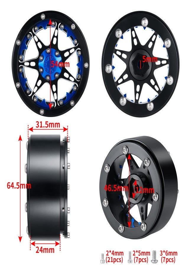 QUE-T 2.2" Metal Beadlock Wheel Rims Set for RC 1/10 Crawler TRX4 SCX10 90046 Pack of 4 (Blue & Black) - Image 2